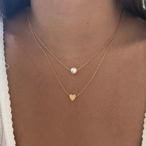 Gold Filled Pearl Heart Multilayered Necklace